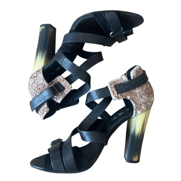 L.A.M.B. Gwen Stefani Korry Black Leather and Calf Hair heels Size 7.5‎ - Picture 9 of 11